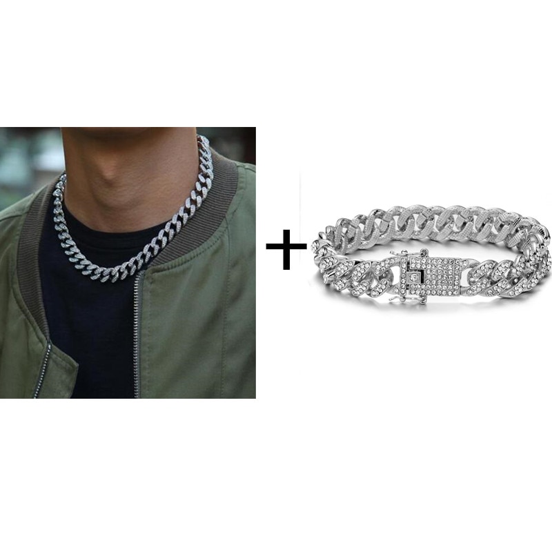 Gold / Silver Necklace+Watch+Bracelet Iced Hip-Hop Style Jewelry Set Gold / Silver Necklace+Watch+Bracelet Iced Hip-Hop Style Jewelry Set