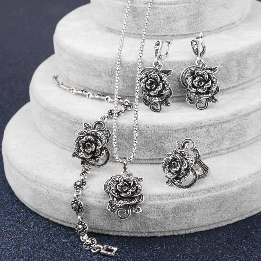 Crystal Rose Ring, Necklace, Earrings and Bracelet Set Crystal Rose Ring, Necklace, Earrings and Bracelet Set