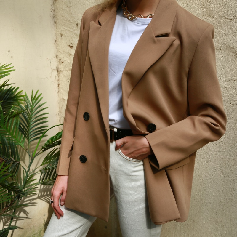 Women's Camel Color Double Breasted Blazer Women's Camel Color Double Breasted Blazer