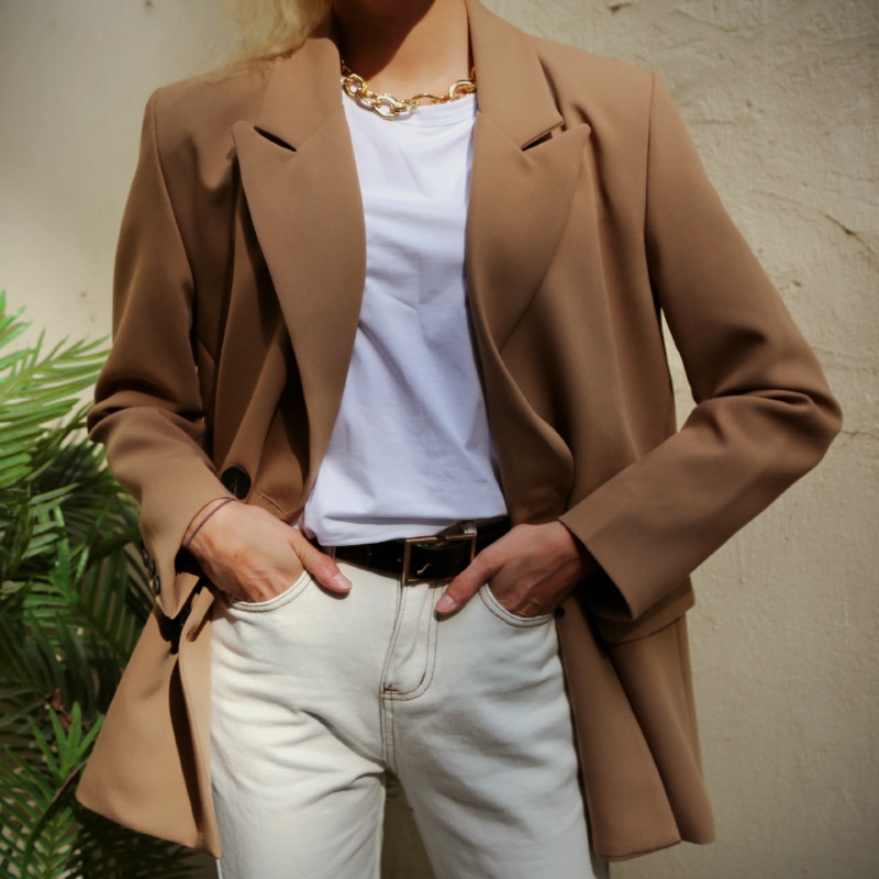 Women's Camel Color Double Breasted Blazer Women's Camel Color Double Breasted Blazer