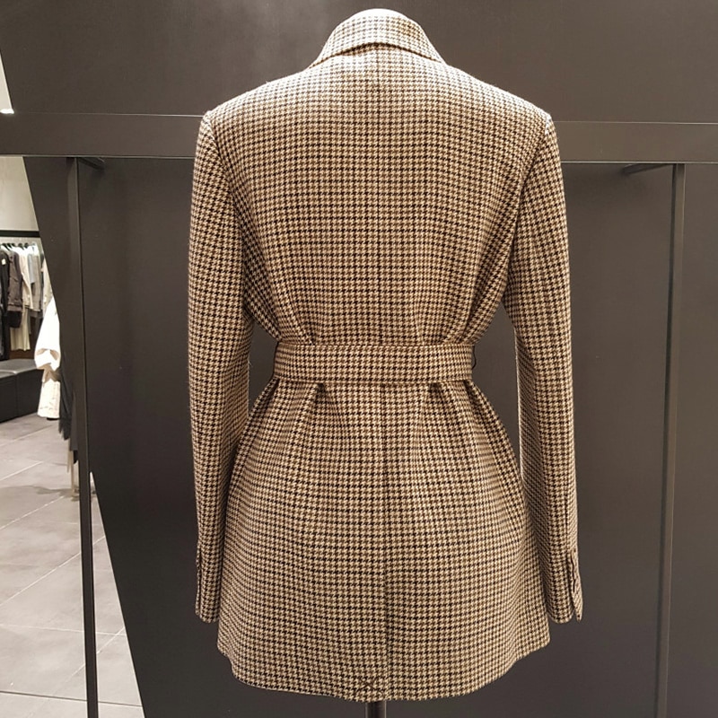Plaid Women's Blazer with Belt Plaid Women's Blazer with Belt