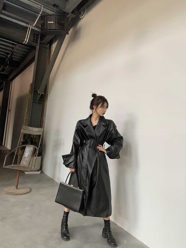 Women's Leather Long Oversized Trench Women's Leather Long Oversized Trench