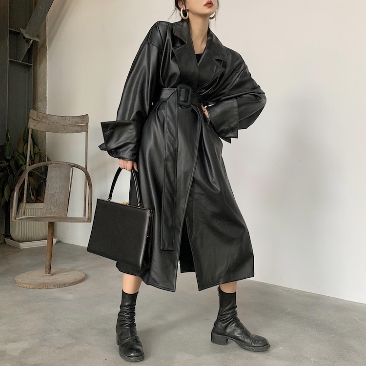Women's Leather Long Oversized Trench Women's Leather Long Oversized Trench