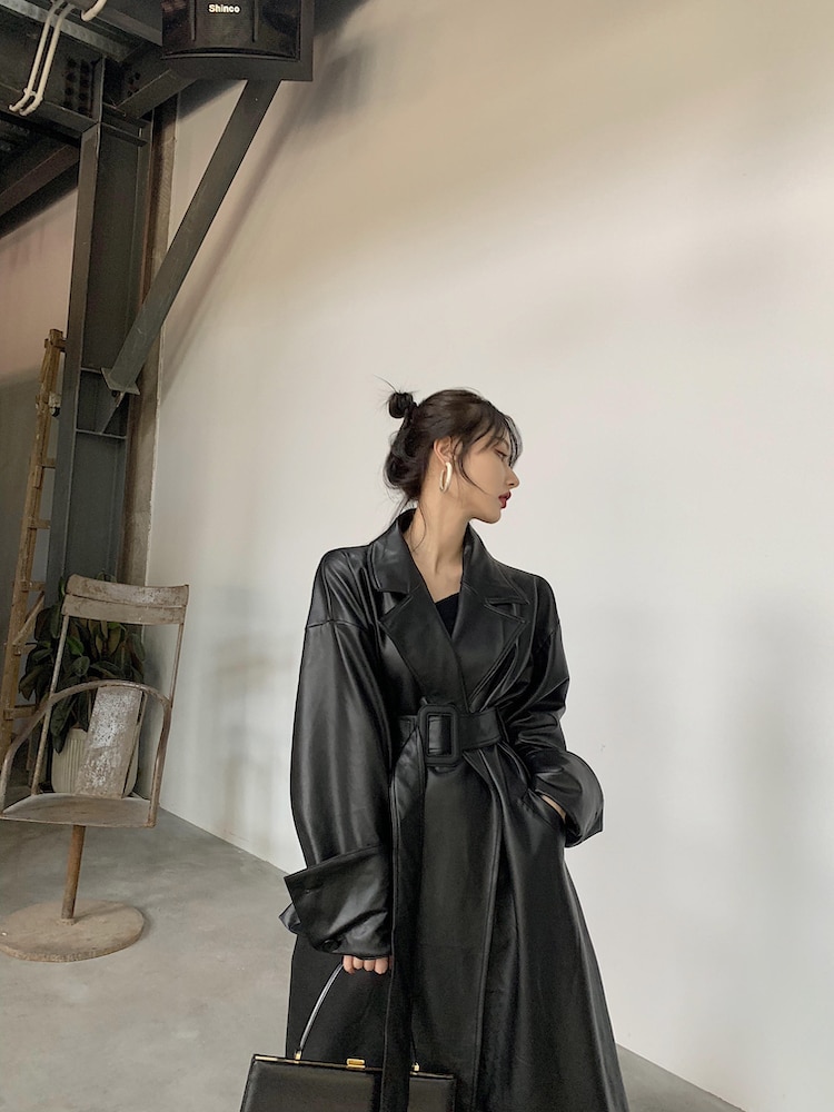 Women's Leather Long Oversized Trench Women's Leather Long Oversized Trench