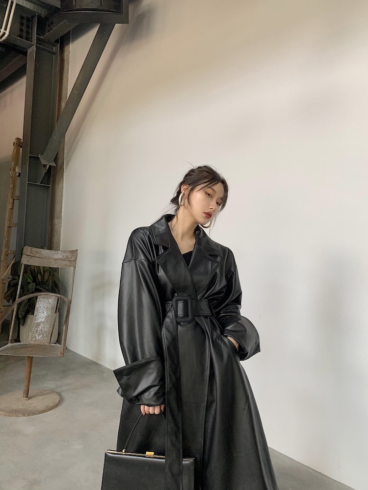 Women's Leather Long Oversized Trench Women's Leather Long Oversized Trench