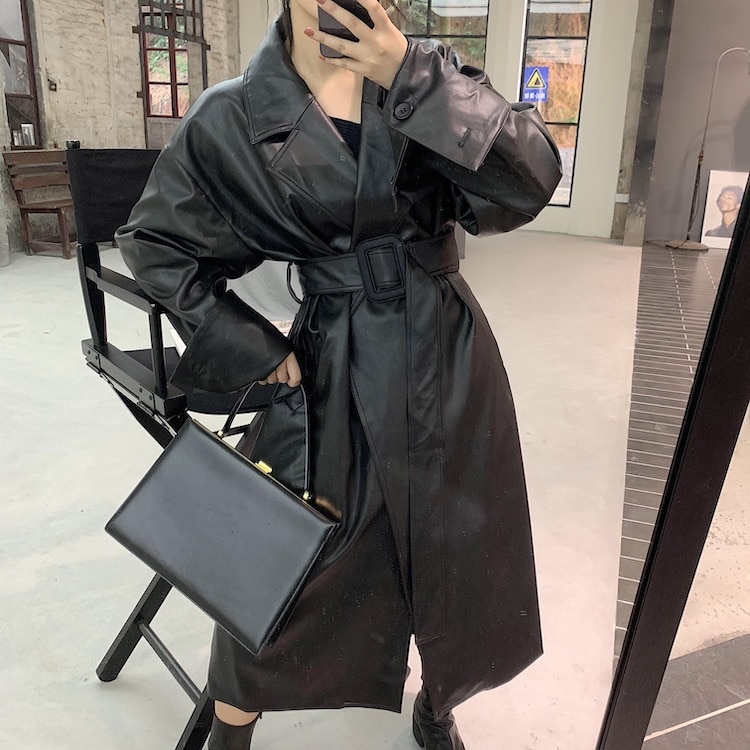 Women's Leather Long Oversized Trench Women's Leather Long Oversized Trench