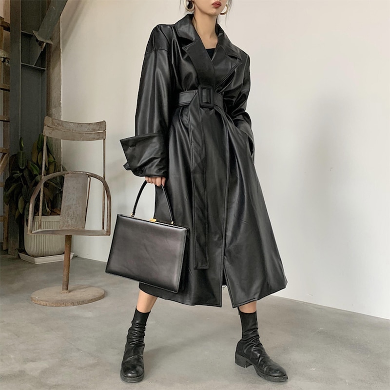 Women's Leather Long Oversized Trench Women's Leather Long Oversized Trench