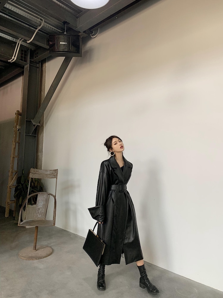 Women's Leather Long Oversized Trench Women's Leather Long Oversized Trench