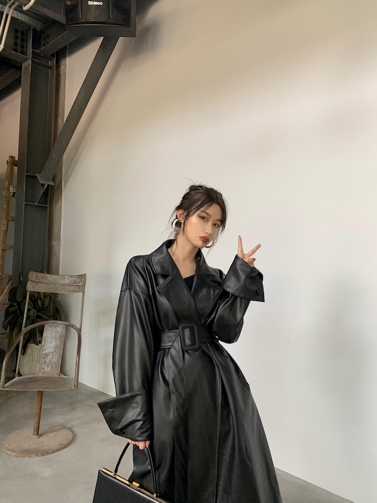 Women's Leather Long Oversized Trench Women's Leather Long Oversized Trench