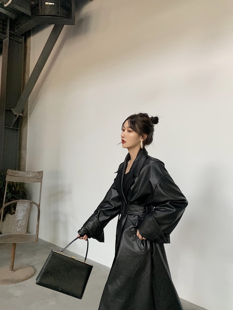 Women's Leather Long Oversized Trench Women's Leather Long Oversized Trench