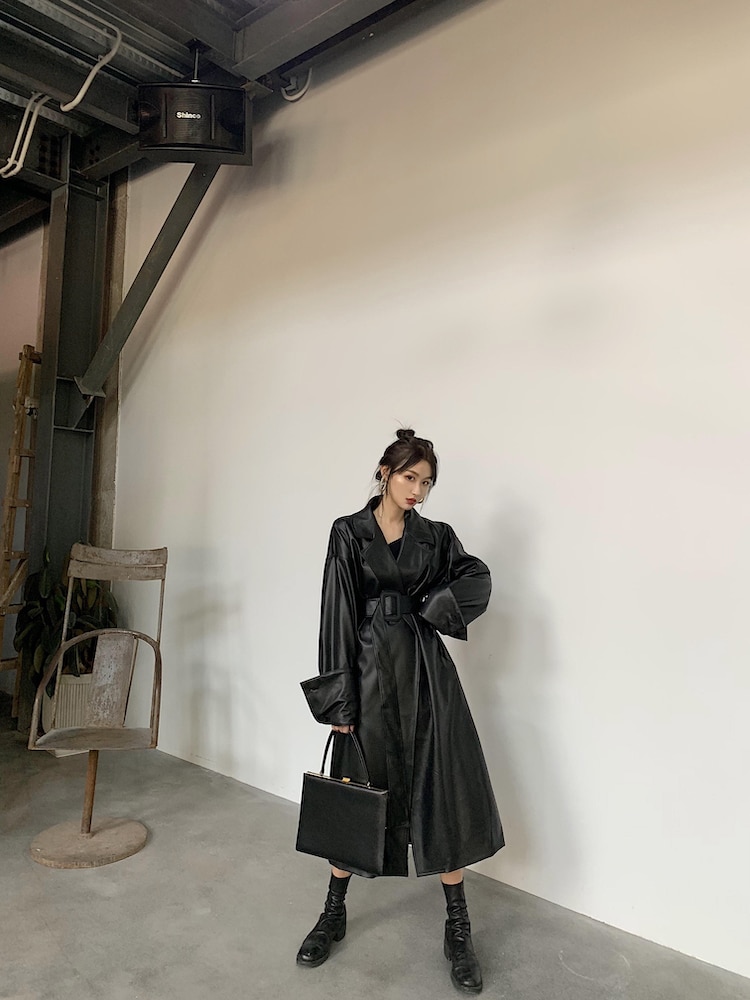 Women's Leather Long Oversized Trench Women's Leather Long Oversized Trench