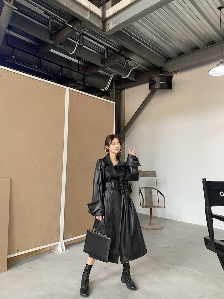 Women's Leather Long Oversized Trench Women's Leather Long Oversized Trench