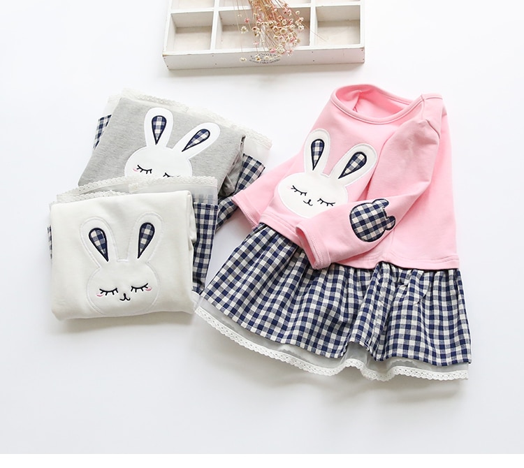 Long Sleeved Bunny Patterned Dress