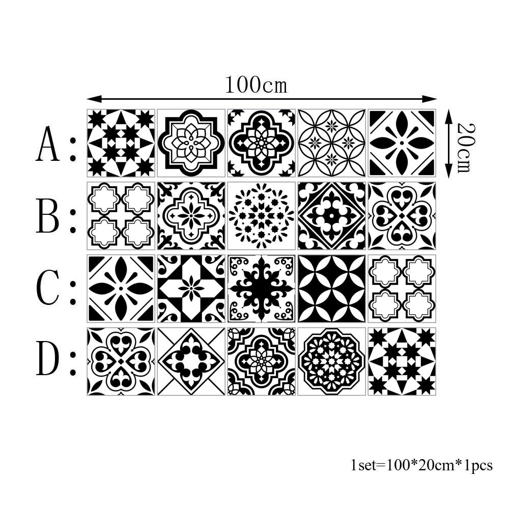Retro Black and White Patterned Tile Stickers