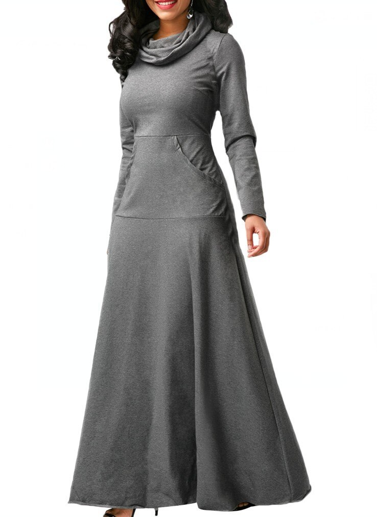 Women's Warm Maxi Dress with Pockets