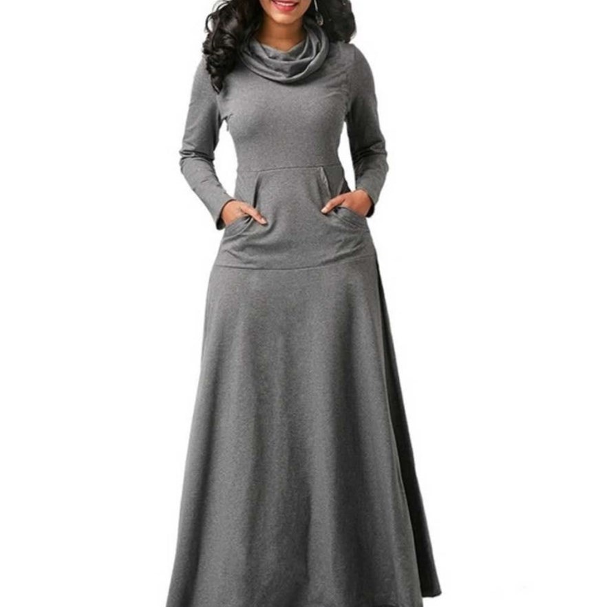 Women's Warm Maxi Dress with Pockets