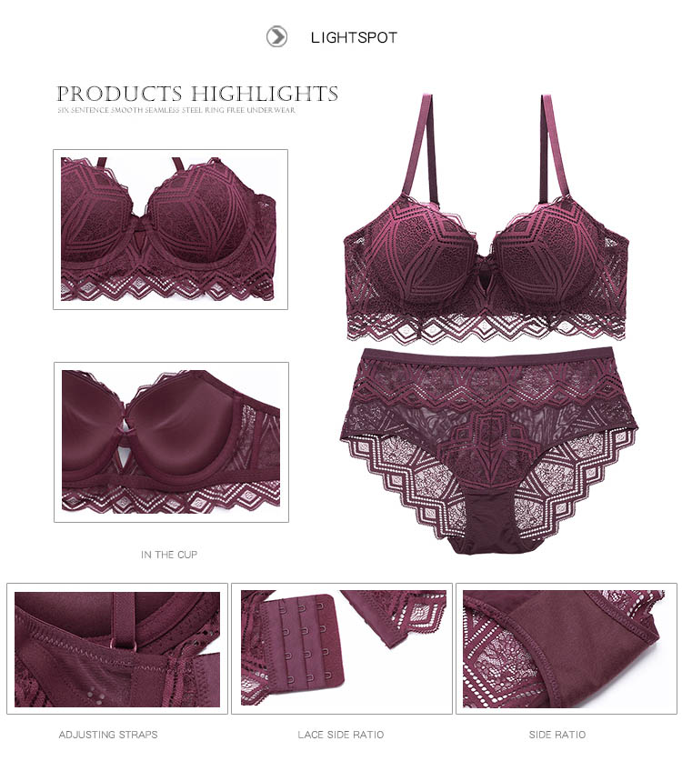 Hollow Lace Push-up Bra and Panty Set for Women Hollow Lace Push-up Bra and Panty Set for Women