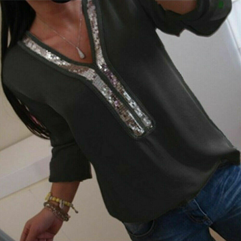 Women's Sequined Detail Loose Blouse Women's Sequined Detail Loose Blouse