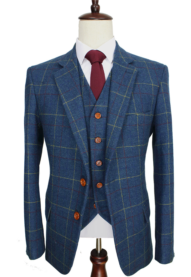 Abito da Sposo Classico a Quadri Blu