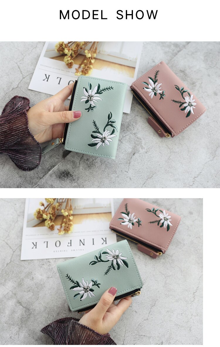 Women's  Flower Embroidery Short Wallet
