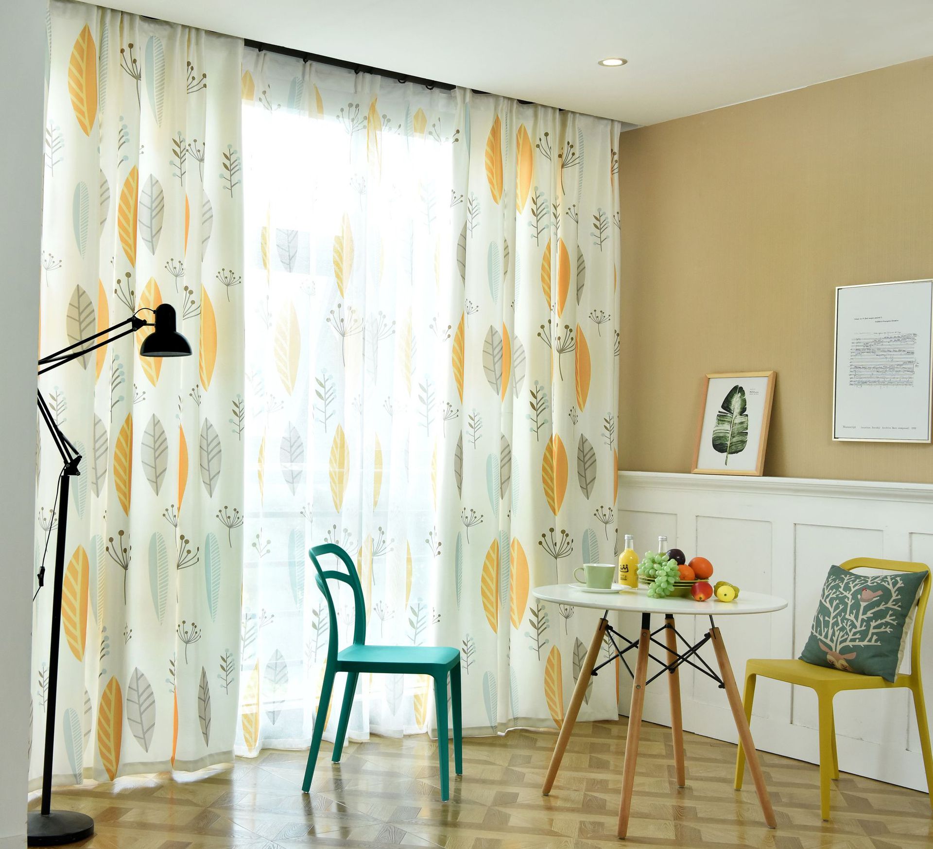 Nordic Style Colorful Leaves Printed Curtains