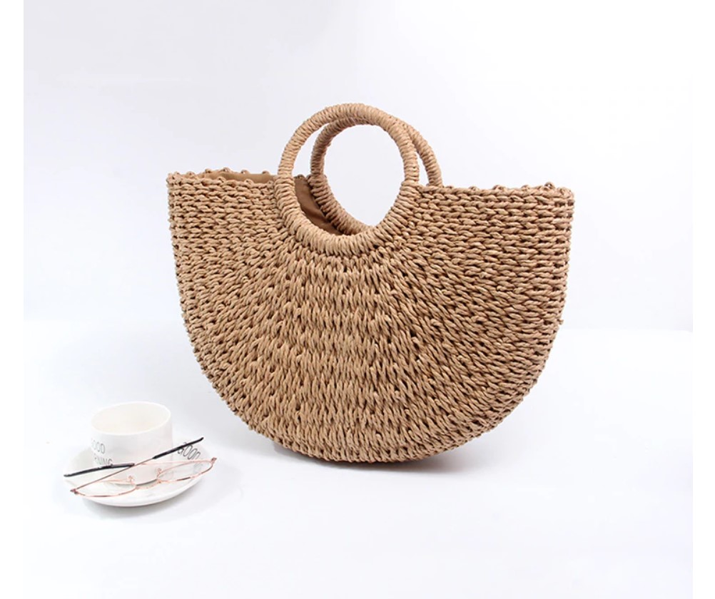Women's Half Moon Woven Rattan Bag