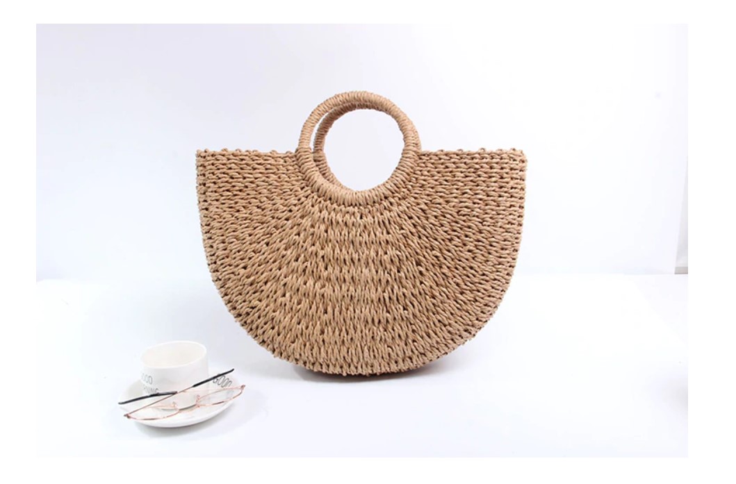 Women's Half Moon Woven Rattan Bag