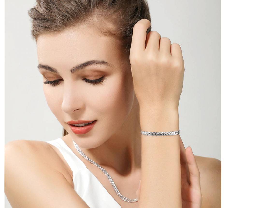 Women's 925 Sterling Silver Chain Necklace and Bracelet Set