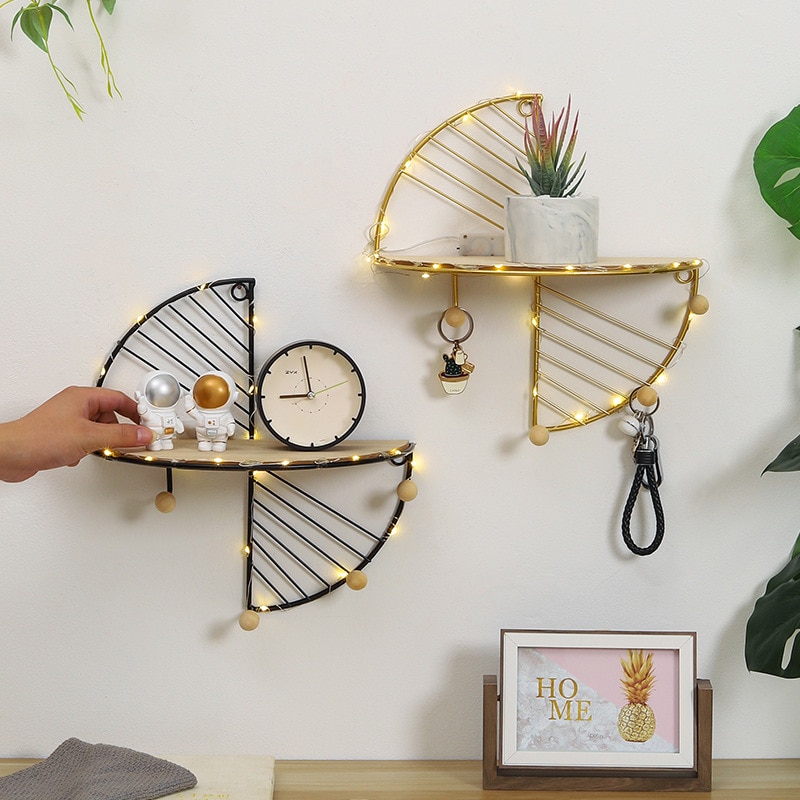 Metal Wall Storage Shelf in Gold and Black
