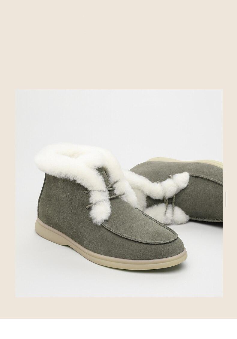 Smile Circle Women Snow Boots Natural fur Genuine Leather Ankle Boots Winter Comfortable Flat Wool Boots Women Shoes