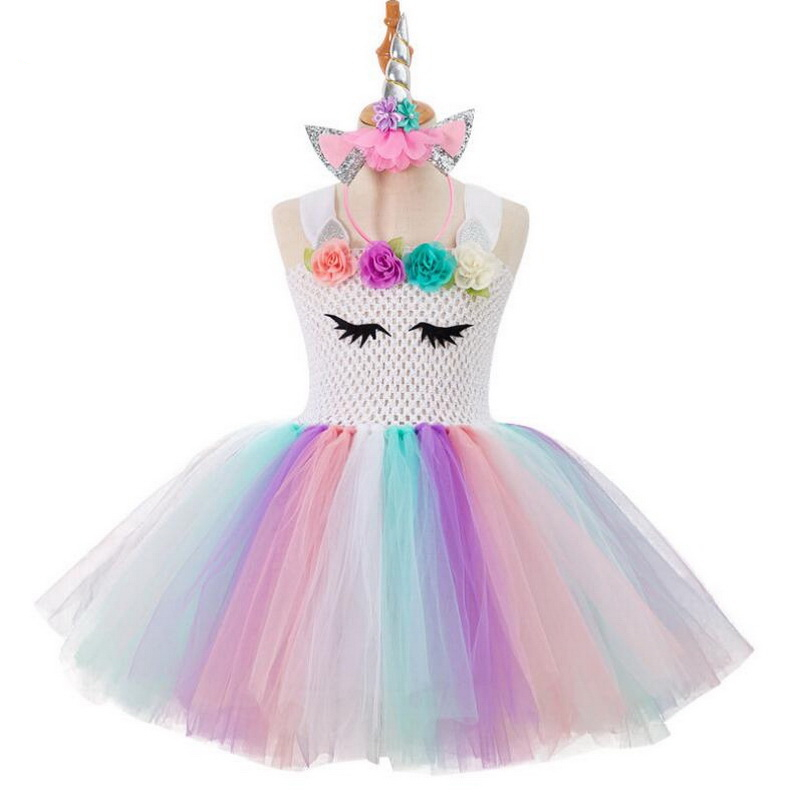 Girl's Rainbow Unicorn Cosplay Costume Sets