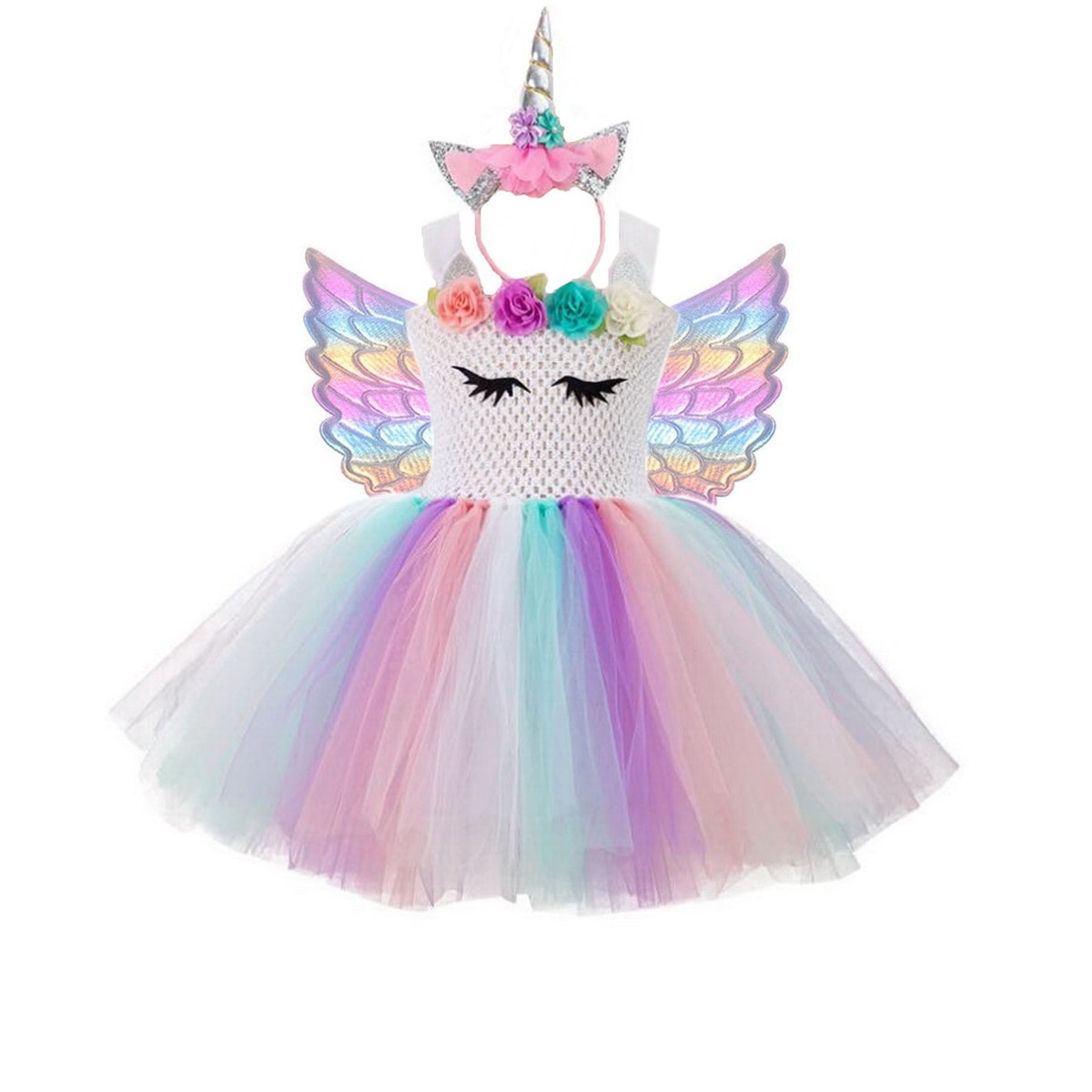 Girl's Rainbow Unicorn Cosplay Costume Sets