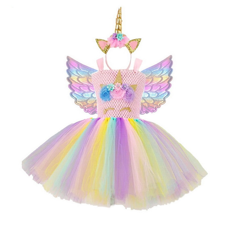 Girl's Rainbow Unicorn Cosplay Costume Sets