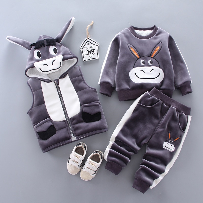 Baby's Cute Plush Vest, Sweatshirt and Pants 3 Pcs Set