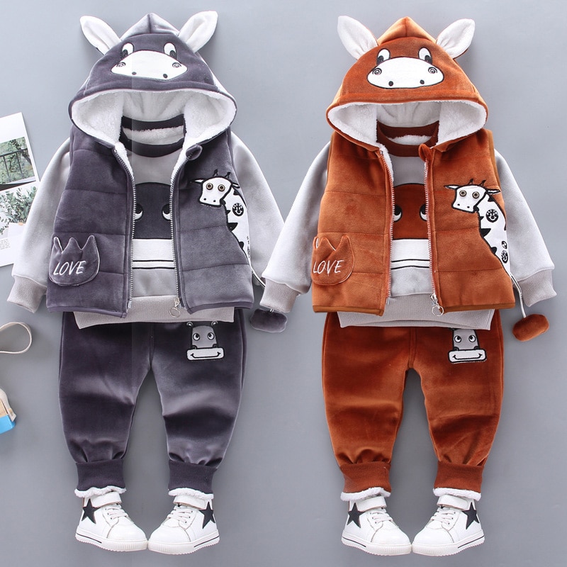 Baby's Cute Plush Vest, Sweatshirt and Pants 3 Pcs Set