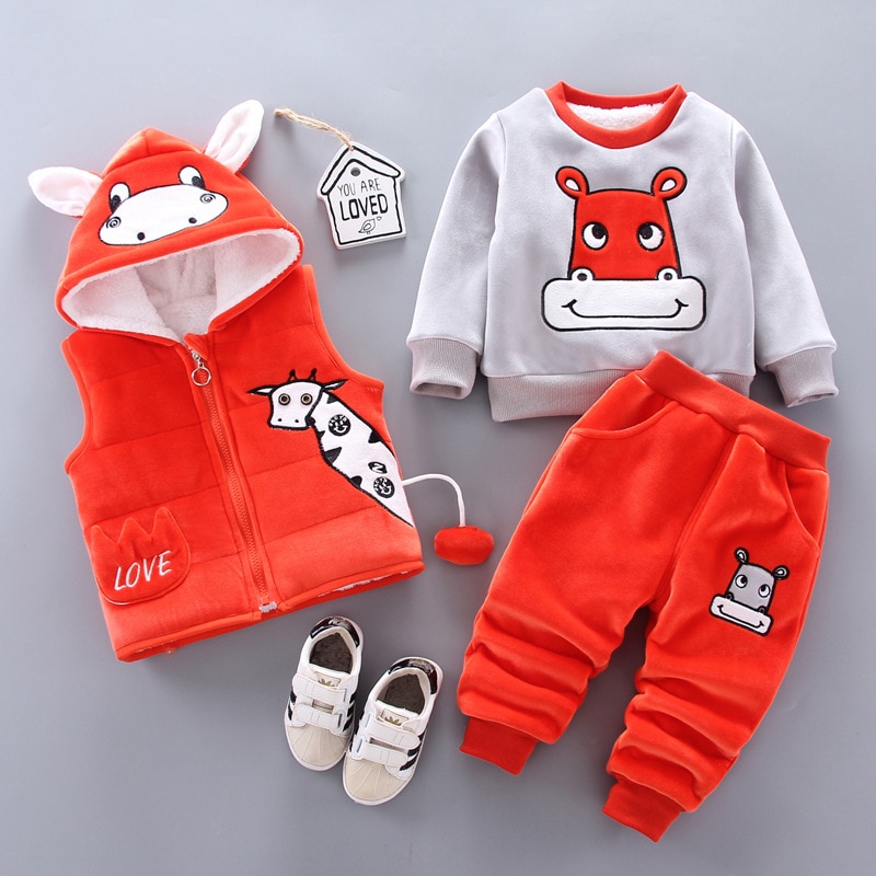 Baby's Cute Plush Vest, Sweatshirt and Pants 3 Pcs Set