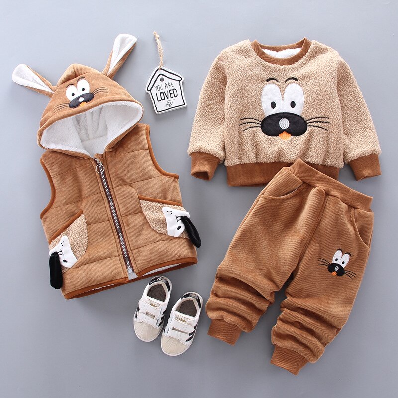 Baby's Cute Plush Vest, Sweatshirt and Pants 3 Pcs Set