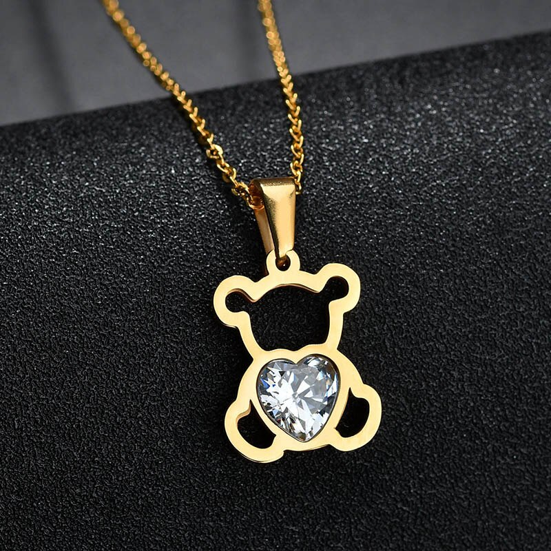 Collana con Ciondolo a Forma di Orsetto in Zircone Cubico