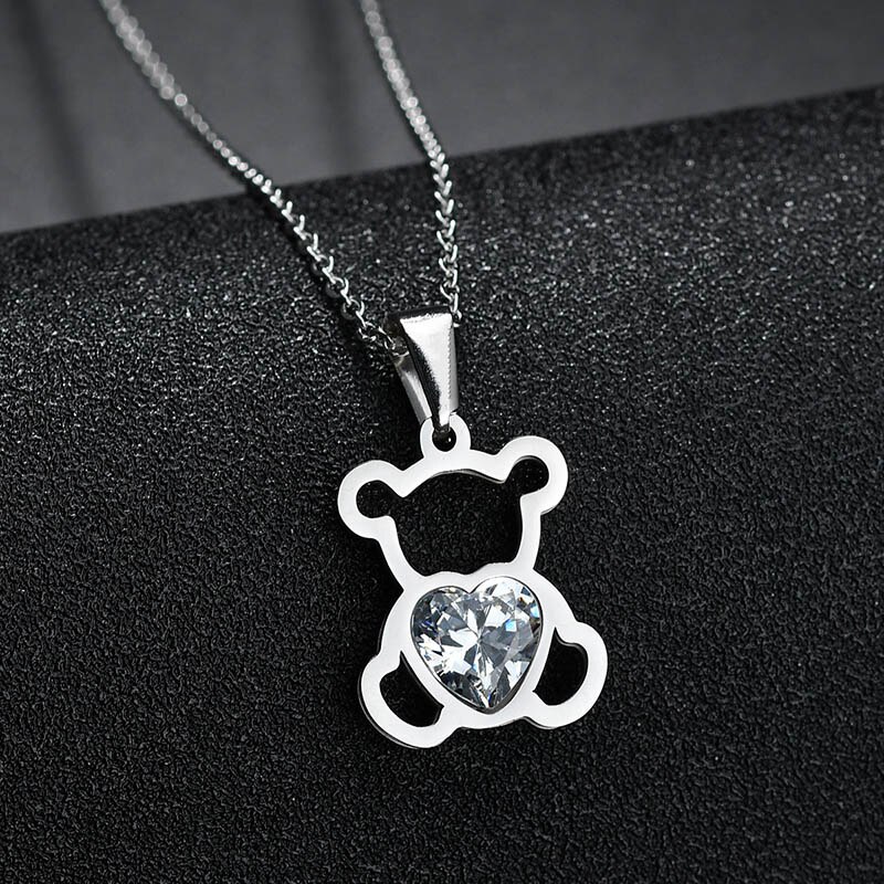 Collana con Ciondolo a Forma di Orsetto in Zircone Cubico