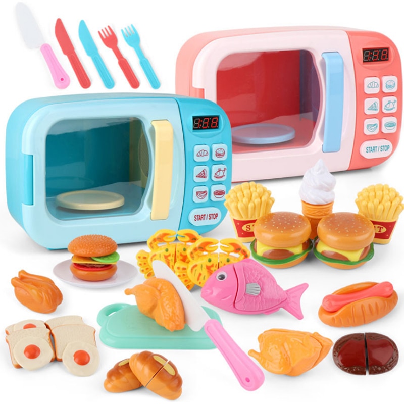 Kid's Kitchen Simulation Mini Microwave Oven with Cutting Toys Set