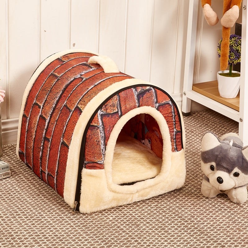 Pet's Collapsible Design Printed Warm Bed