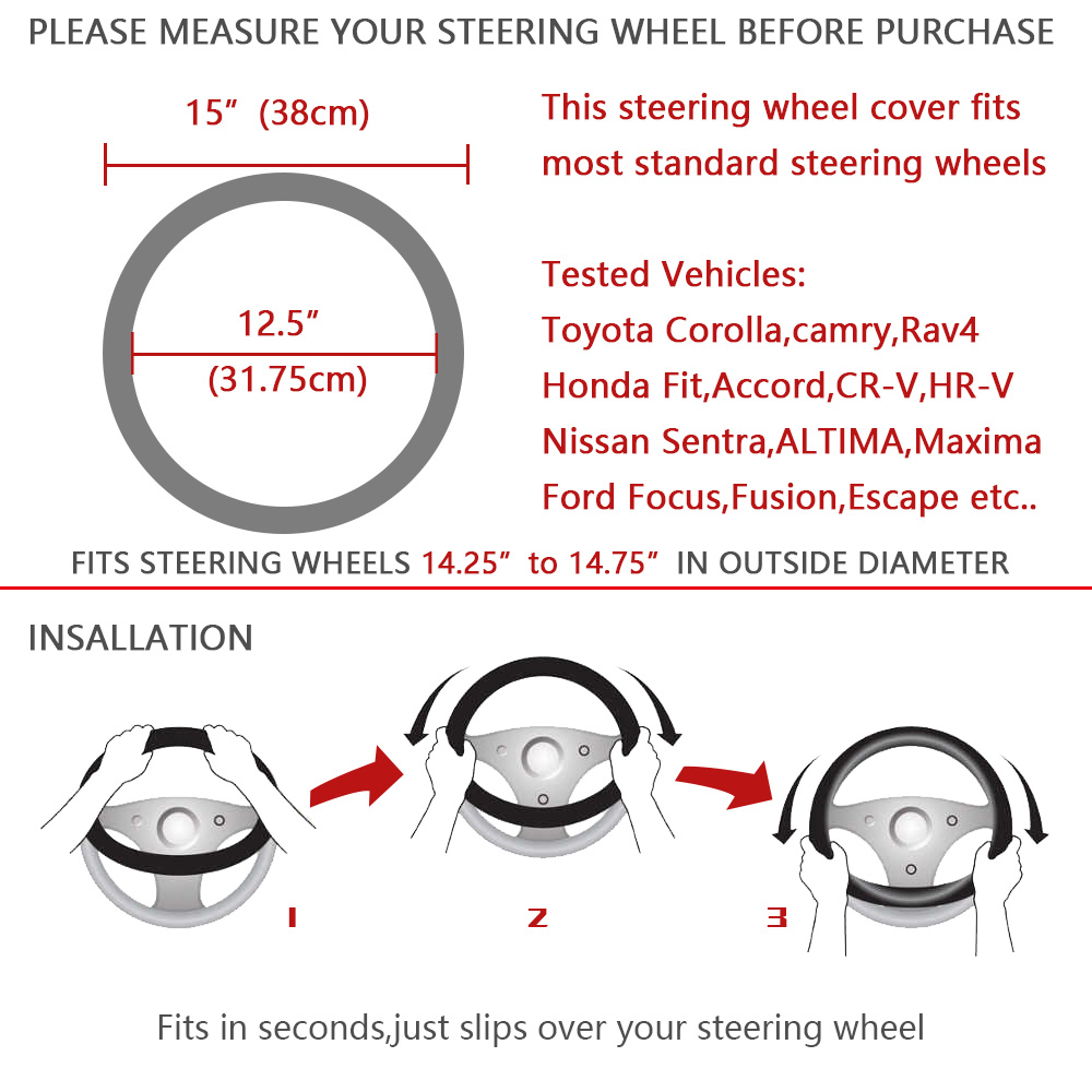 Steering Wheel Cover with Anti-Slip Braiding