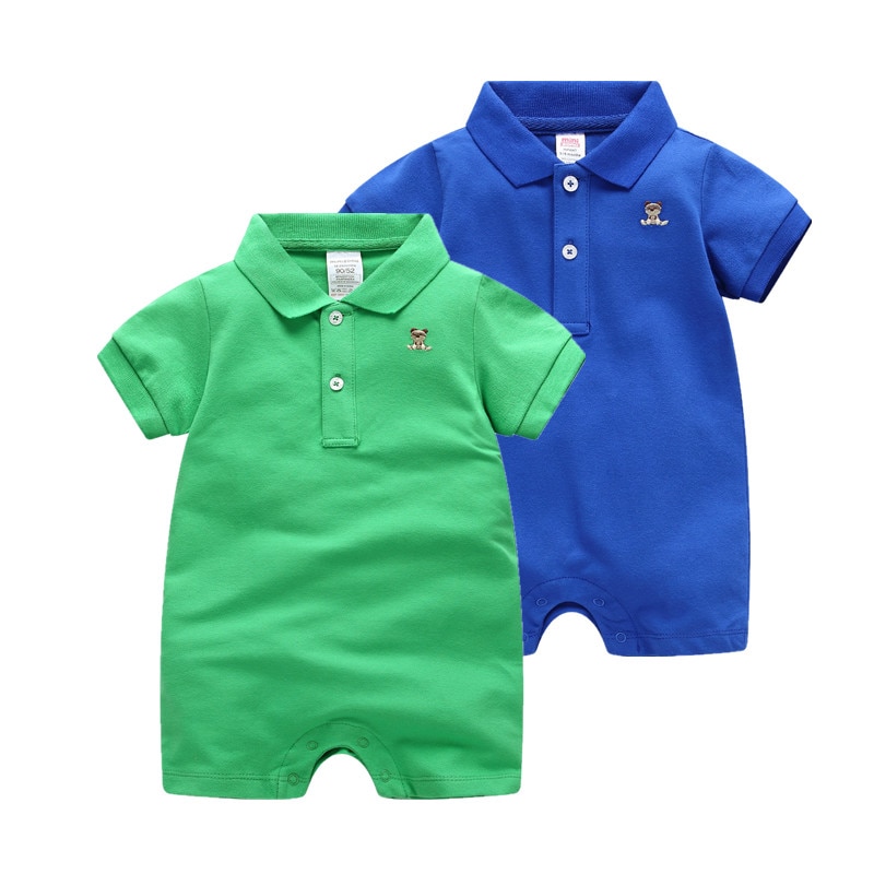 Solid Color Cotton Rompers for Baby Boys with Turn Down Collar