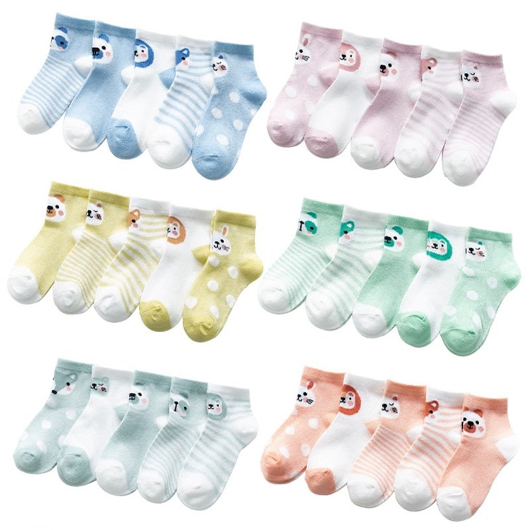 Baby Animal Print Pastel Color Socks 5 Pairs Set - 1MRK.COM