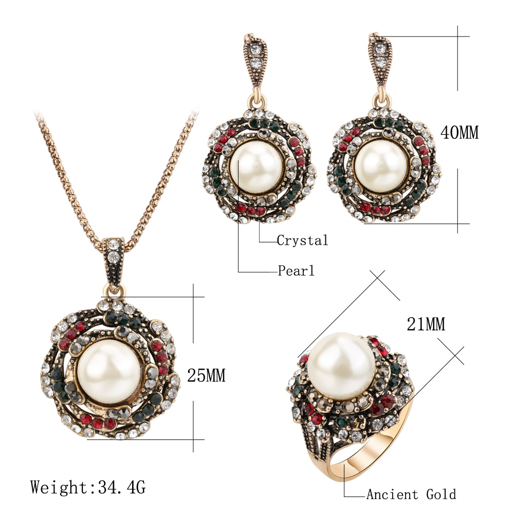 Women's Pearl Flower Necklace, Earrings and Ring Set