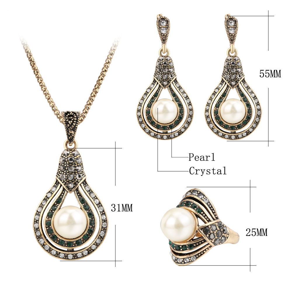 Women's Pearl Pear Earrings, Necklace and Ring Set