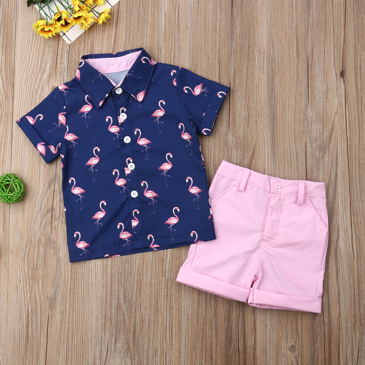 Girl's Flamingo Printed Summer Clothing Set
