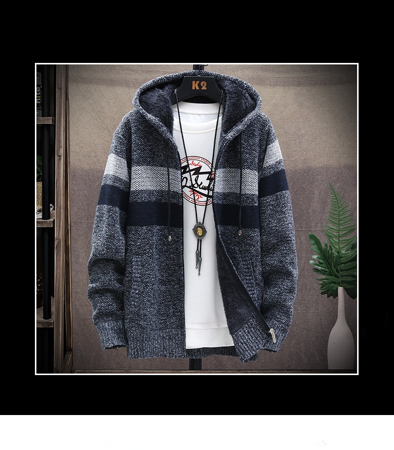 Men's Striped Warm Zipper Hoodie