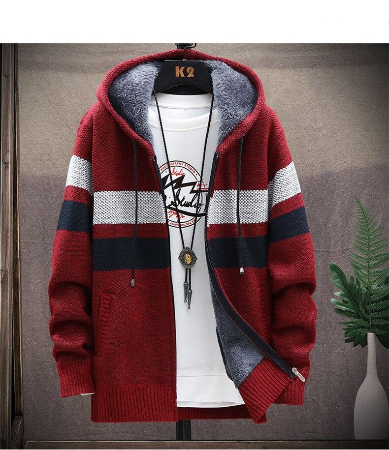 Men's Striped Warm Zipper Hoodie