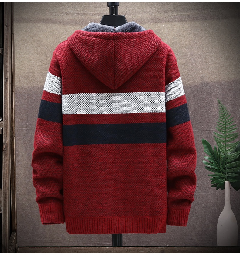 Men's Striped Warm Zipper Hoodie